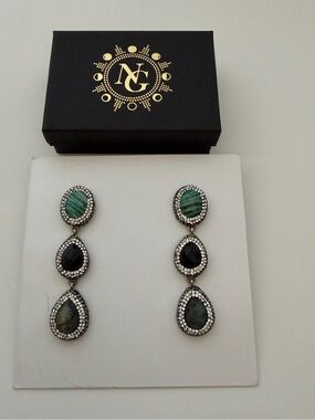 Native Gem Eden Rock Green and Black Triple Drop Crystal Earrings